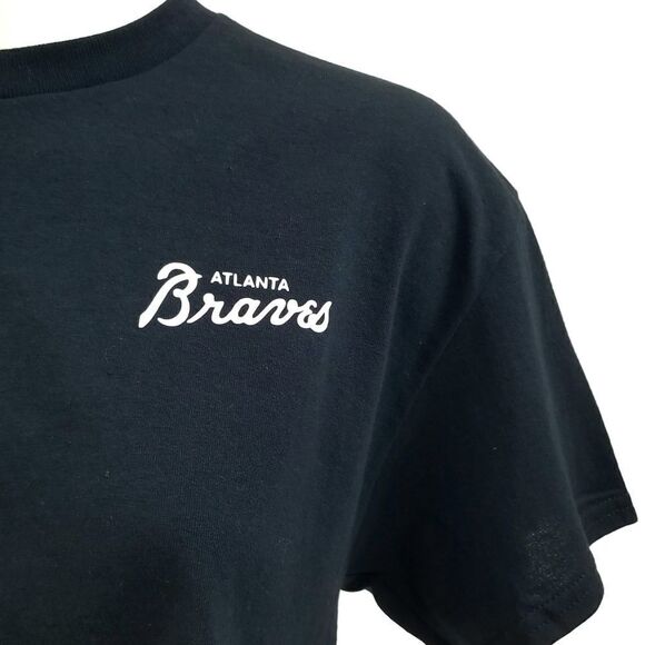 Atlanta Braves Double Script Retro Logo MLB Cropped Crop Top Baseball Jersey Tee - Picture 4 of 6